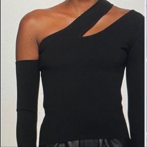 Nanushka Black One-Shoulder Cutout Long Sleeve Top